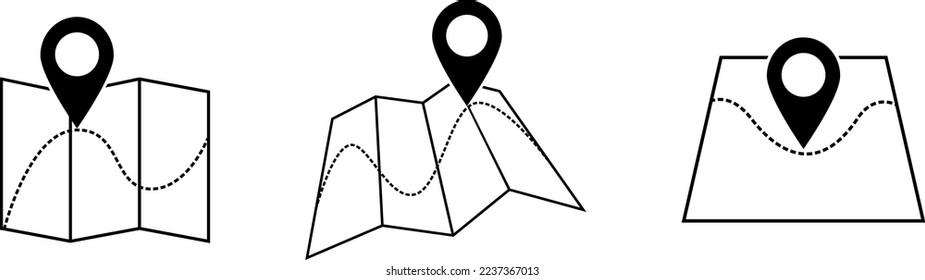 Map marker icons .Location.Maps Pin and Navigation icons set.Vector line icon set of map with location.Pin, route map, navigator.
