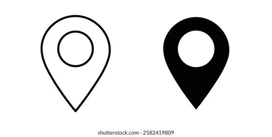 Map marker icons pack vectors in black flat and strokes