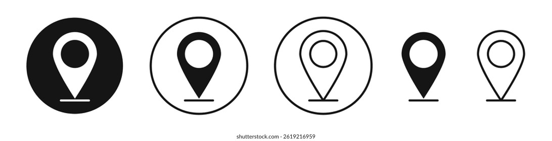 Map marker icons set in solid black and stroke line style