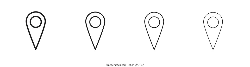 Map marker icons. thin line symbols in strokes
