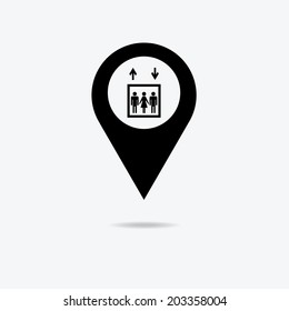 Map marker with lift icon, vector illustration.