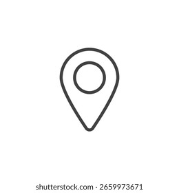 Icono de línea de marcador de mapa en estilo de contorno. Icono de Vector de contorno de pin de lágrima. Este icono de navegación es un símbolo de destino y ubicación para los mapas.