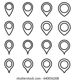 Map Marker Line Icons. Geotargeting Pin For Maps In Different Shapes. Vector Illustration 