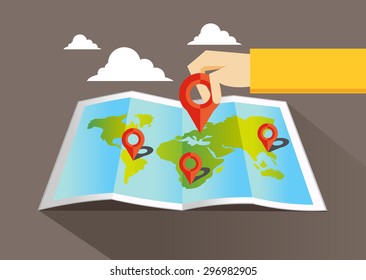 Map marker and location finding illustration.
