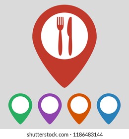 Map marker location with fork and knife. Vector illustration