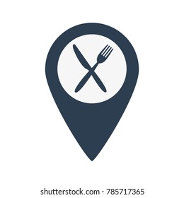Map marker location with fork and knife. Vector illustration