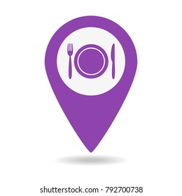 Map marker location with fork plate and knife. Vector illustration