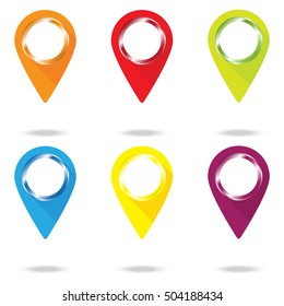 Map marker, location, icon, pointer with six colors. Sign or symbol with vector to pin a map.