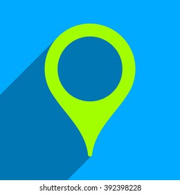 Map Marker long shadow vector icon. Style is a flat map marker iconic symbol on a blue square background.