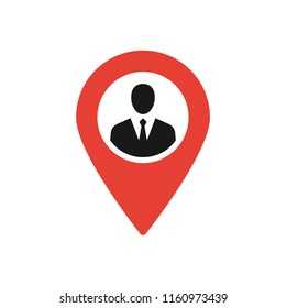 Map marker with Man in suit icon, map pin, GPS location symbol, vector illustration