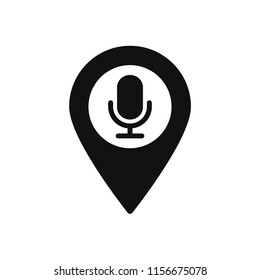 Map marker with microphone icon, map pin, GPS location symbol, vector illustration