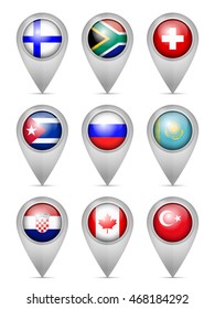 Map marker national flag set on a white background.
