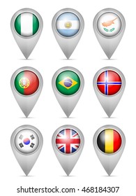 Map marker national flag set on a white background.