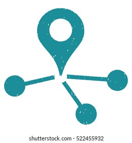 Map Marker Network grainy textured icon for overlay watermark stamps. Flat symbol with scratched texture. Dotted vector soft blue ink rubber seal stamp with grunge design on a white background.