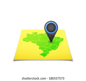 Map with a marker on Brazil, vector background illustration