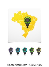 Map with a marker on Brazil, vector background illustration