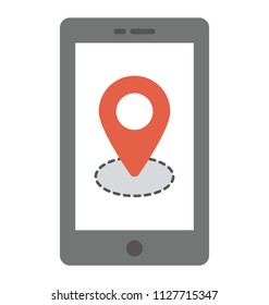 A map marker on a smartphone representing gps location app