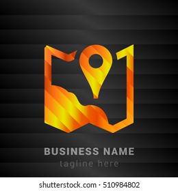 Map Marker Orange, Yellow and Black silk fashion premium icon / Logo