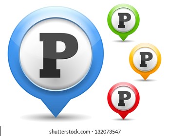 Map marker with parking icon, vector eps10 illustration