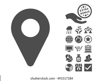 Map Marker pictograph with bonus design elements. Vector illustration style is flat iconic symbols, gray color, white background.