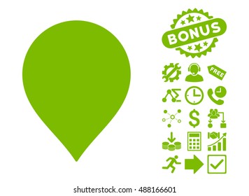 Map Marker pictograph with bonus icon set. Vector illustration style is flat iconic symbols, eco green color, white background.