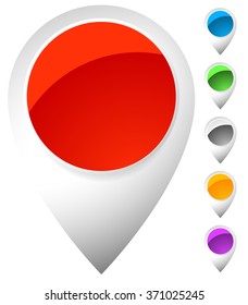 Map marker, map pin shapes, elements in 6 color. Location, destination concepts.