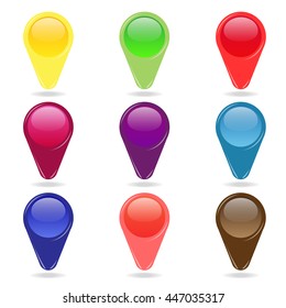 Map marker, map pin vector 9 colors