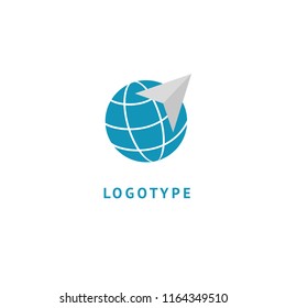 Map marker with plane icon. Vector flat style illustration Location pin navigation logo template. Logo concept of navigator, guide, airport, booking tickets, travel application.