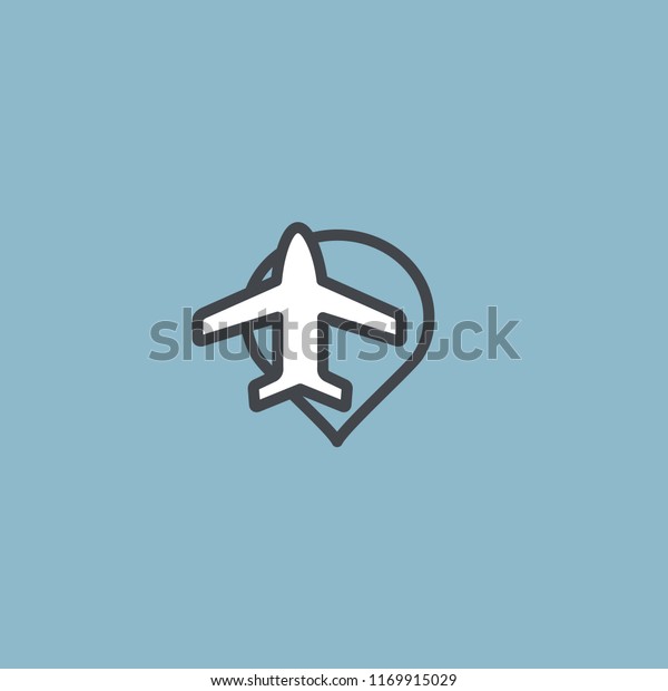 Map marker with plane icon. Vector flat\
style illustration Location pin navigation logo template. Logo\
concept of navigator, guide, airport, booking tickets, Rent a Car,\
travel application.