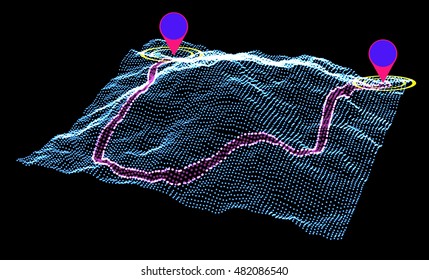 Map marker pointer with dots road  vector Outline style. GPS navigation systems.