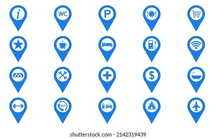 Map marker pointer icon set. Point tag. Mappin place marker. Vector set.