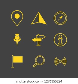 Map marker pointer with road on black background map vector icon design. Map pointer icon. GPS location symbol.
