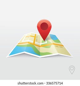 Map marker pointer with road map vector icon design. Modern plan pin pointer roadmap. Location pin illustration with soft shadow on gray background brilliance. Outline style. GPS navigation systems.