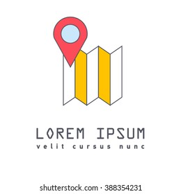 Map marker pointer with road map vector icon design. Modern plan pin pointer roadmap. Location pin illustration with soft shadow on gray background brilliance. Outline style. GPS navigation systems.