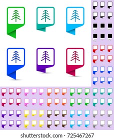 Map marker or pointer, rounded marker mock up with square white background in different colors. Ready marker template for your various icons. Icon of christmas tree is shown as an example.