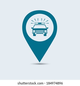 Map marker Police car icon on blue vector eps10 illustration 