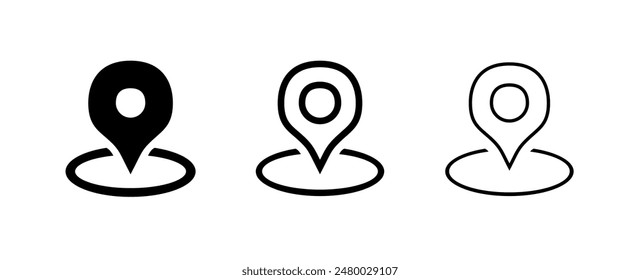 Map marker position, location pin, place point. Illustrated navigation buttons, collection of web direction graphics. Editable elements, symbols, labels, isolated icon sets