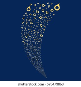 Map Marker random fireworks stream. Vector illustration style is flat yellow iconic symbols on a blue background. Object fountain done from scattered icons.