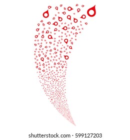 Map Marker random fireworks stream. Vector illustration style is flat red iconic symbols on a white background. Object fountain done from scattered design elements.
