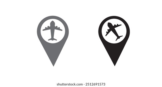 Map Marker with Red Silhouette Airplane Icon Button in Middle