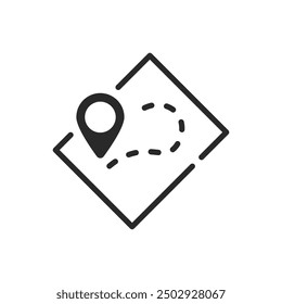 Mapa con un marcador y una ilustración de la carretera delineada aislada sobre fondo blanco. Iconos del vector en estilo plano