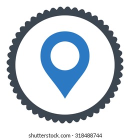 Map Marker round stamp icon. This flat vector symbol is drawn with smooth blue colors on a white background.