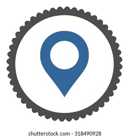 Map Marker round stamp icon. This flat vector symbol is drawn with cobalt and gray colors on a white background.