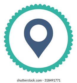 Map Marker round stamp icon. This flat vector symbol is drawn with cobalt and cyan colors on a white background.