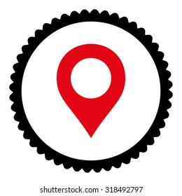 Map Marker round stamp icon. This flat vector symbol is drawn with intensive red and black colors on a white background.
