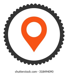 Map Marker round stamp icon. This flat vector symbol is drawn with orange and gray colors on a white background.