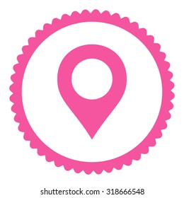Map Marker round stamp icon. This flat vector symbol is drawn with pink color on a white background.