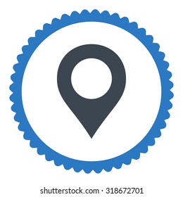 Map Marker round stamp icon. This flat vector symbol is drawn with smooth blue colors on a white background.
