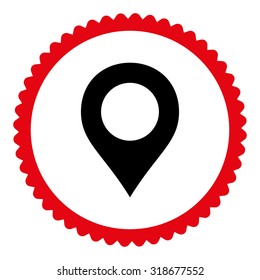 Map Marker round stamp icon. This flat vector symbol is drawn with intensive red and black colors on a white background.
