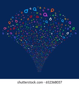 Map Marker salute stream. Vector illustration style is flat bright multicolored iconic symbols on a blue background. Object source fountain created from random pictographs.